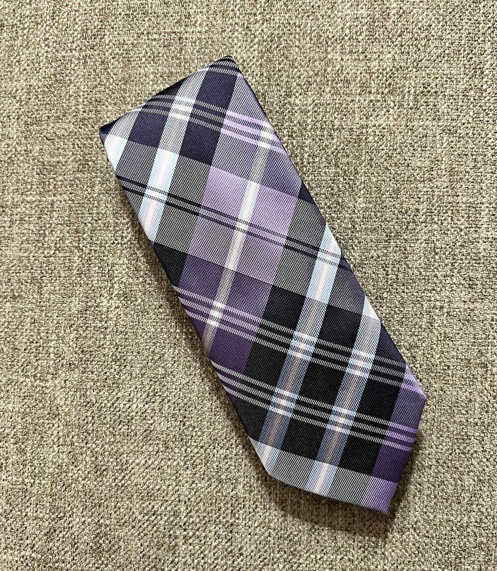 Alexander Julian Men's Plaid Check Tie Purple Black Gray White Woven
